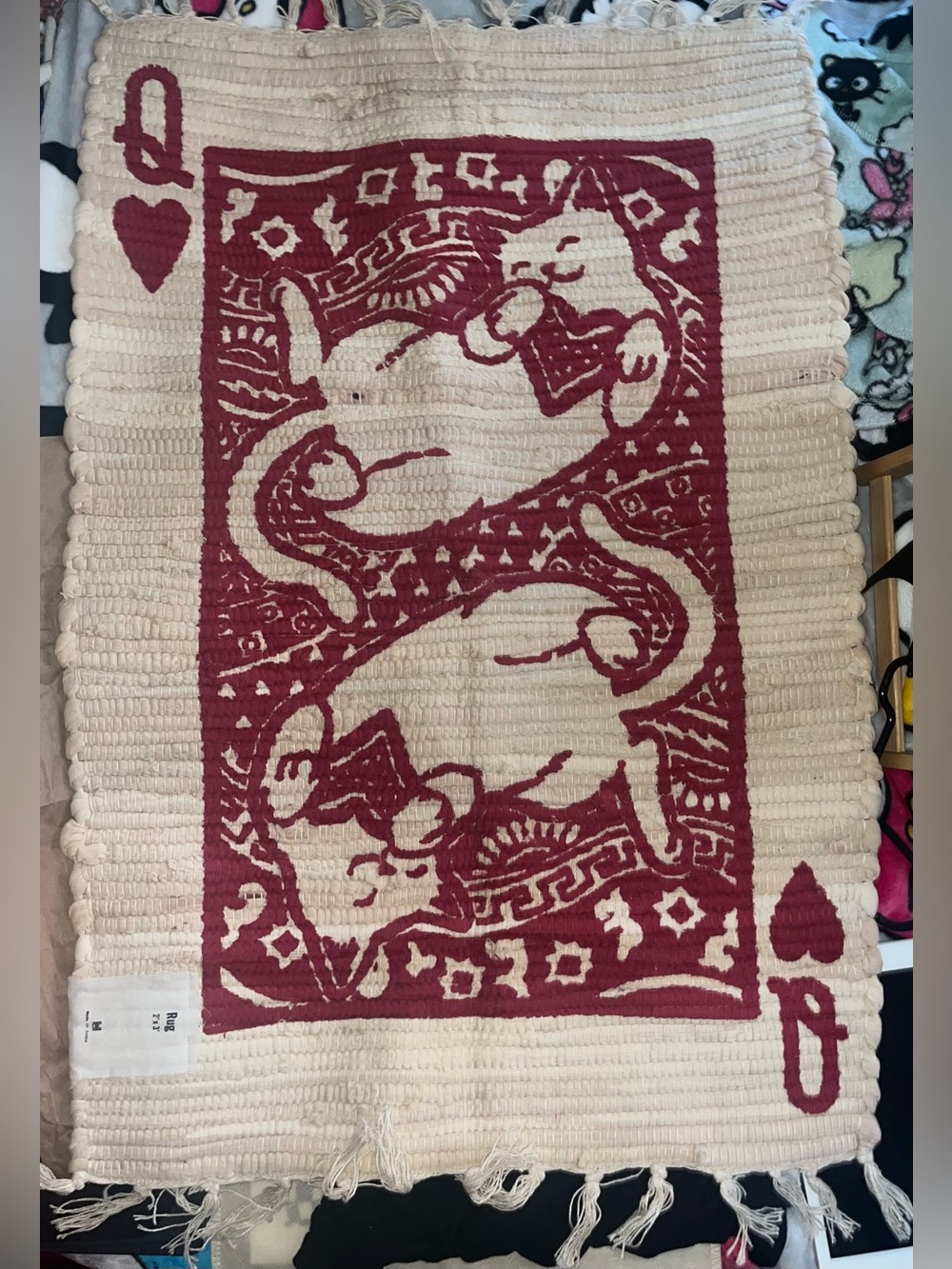 Urban Outfitters UO HOME Cream & Deep Red Cat-Card Woven Tapestry NEW